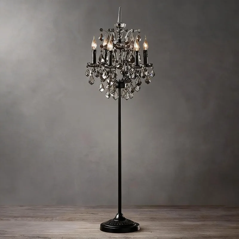 American country crystal floor lamp,coffee table living room study decorative lamp, retro white French candle wrought iron lamp