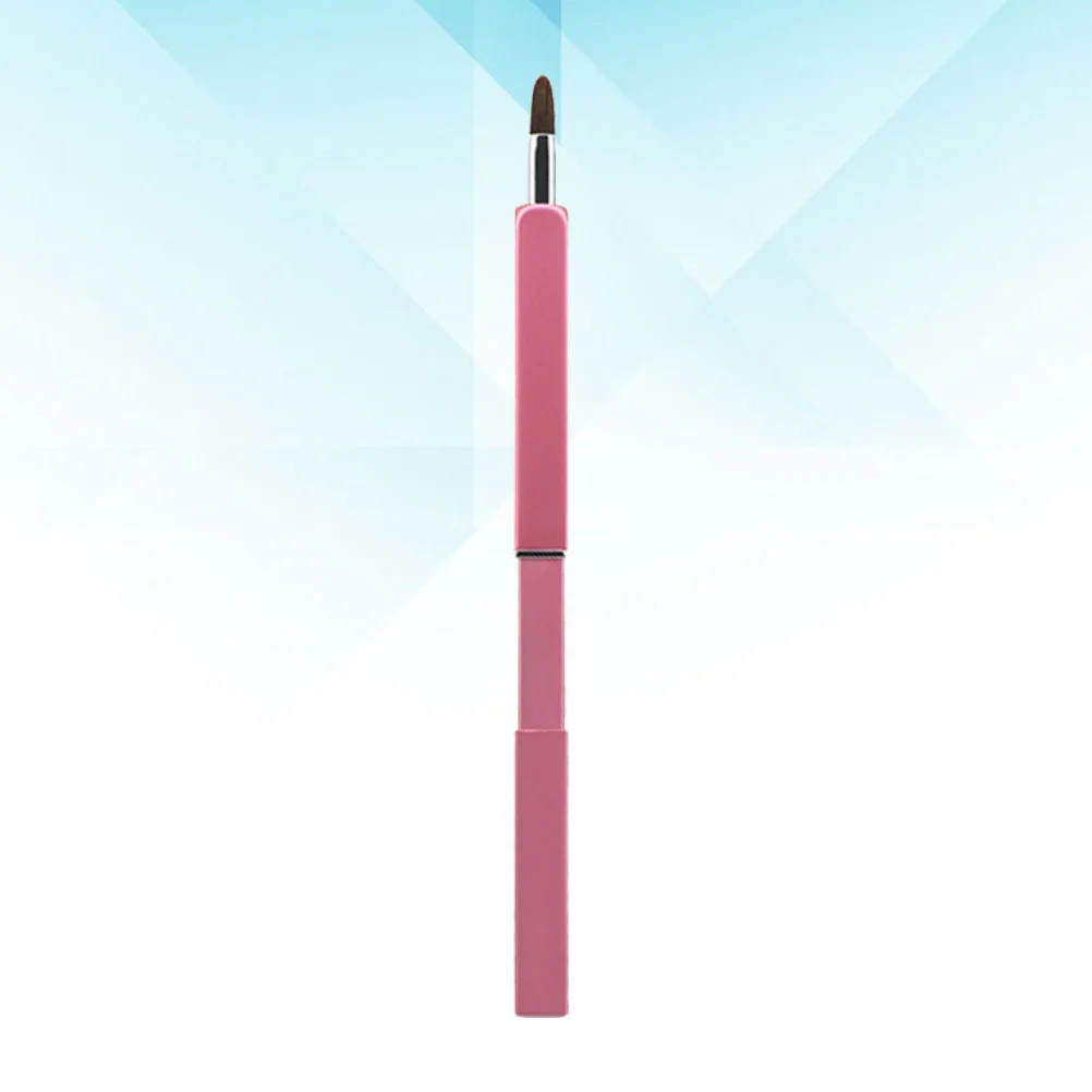 Escova labial retrátil, fibra de nylon rosa, ferramenta de maquiagem portátil para viagens, tubo de metal leve, aplicação suave, escova labial prática