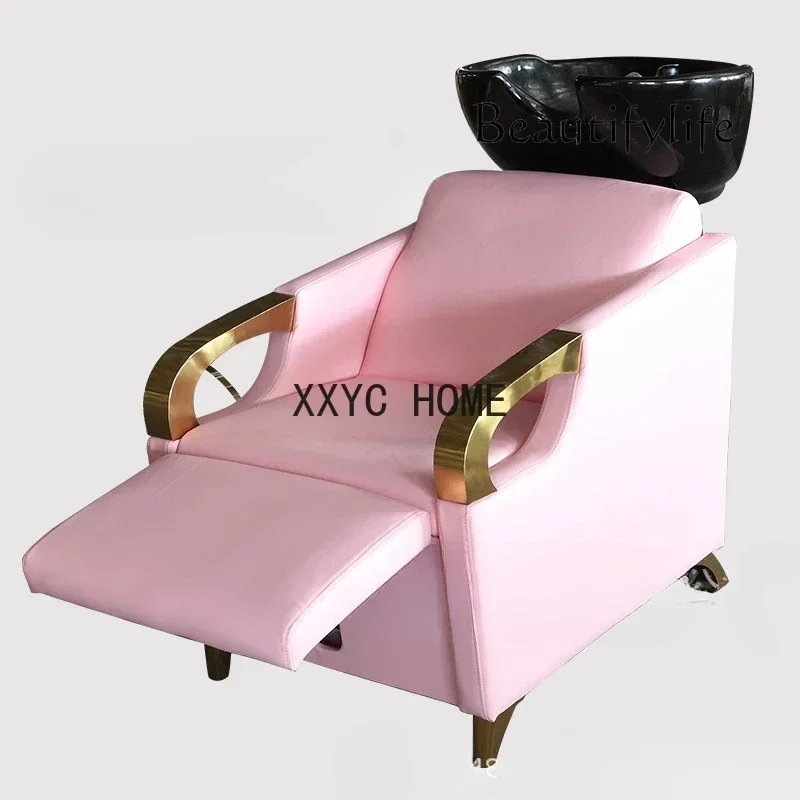 Half-Lying Barber Shop Fashion Shampoo Chair Simple and High-End Hair  Hair Ceramic Flushing Bed