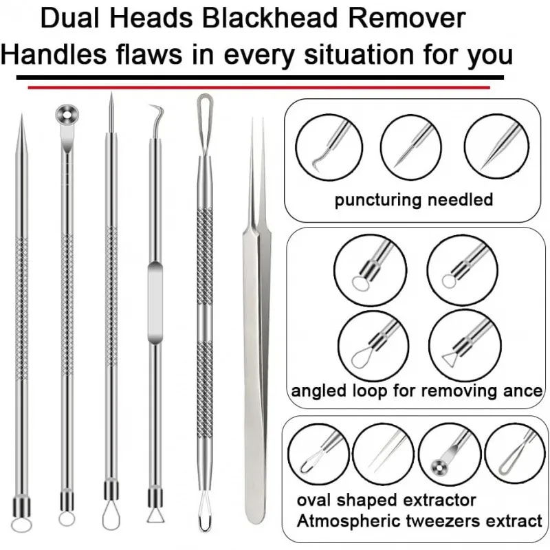 6PCS Puistje Removal Tool Mee-eters Acne Remover Gezicht Cleaning Kit Zwarte Stippen Remover Acne Tool Puistje Patches Acne LBHL16