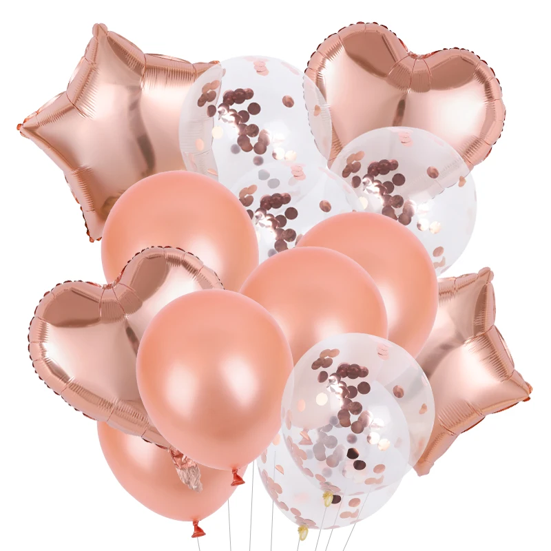 

14Pcs Rose Gold Mix Star Heart Confetti Latex Balloons Wedding Party Decoration Balloon For Birthday Anniversary Globos Supplies