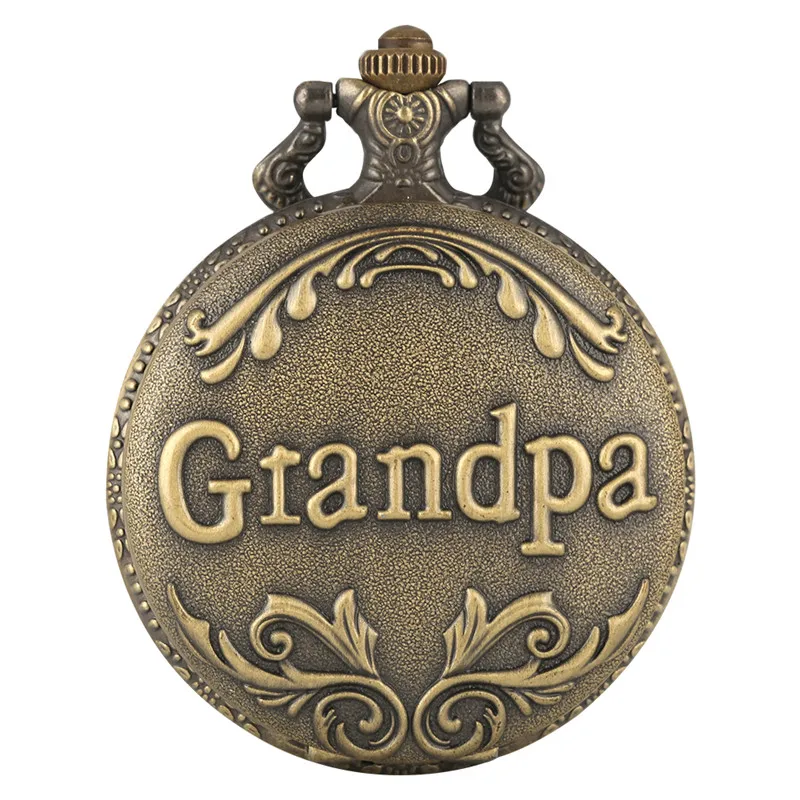 Vintage Engraved Grandpa Words Men's Pocket Watch Analog Quartz Movement Arabic Number Display Gift To Grand Father