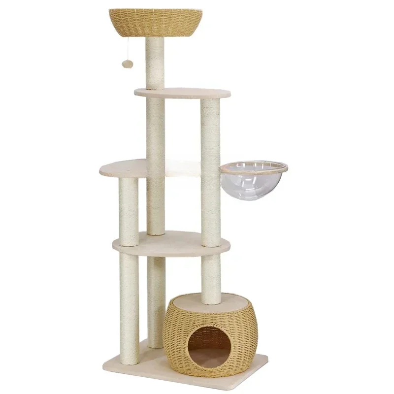 Cat Nest Tree Integrated Cat Climbing Frame Rattan Nest Woven Climbing Transparent Sisal Cat Scratch Board Multi-Layer