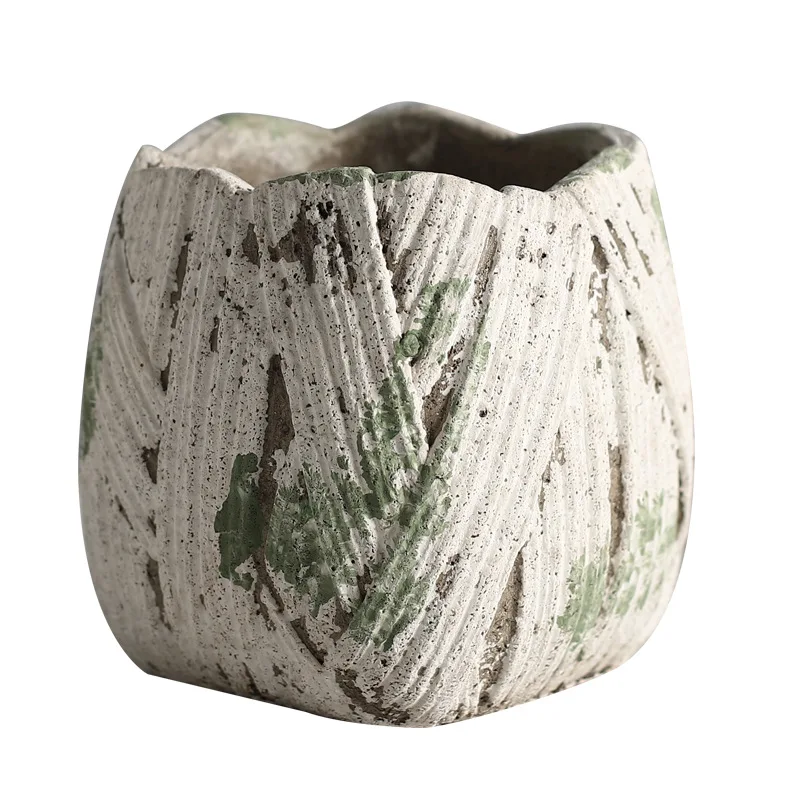 Petal old process cement flower pot moss stone pattern color gardening ornament flower pot succulent planting pot wholesale spot