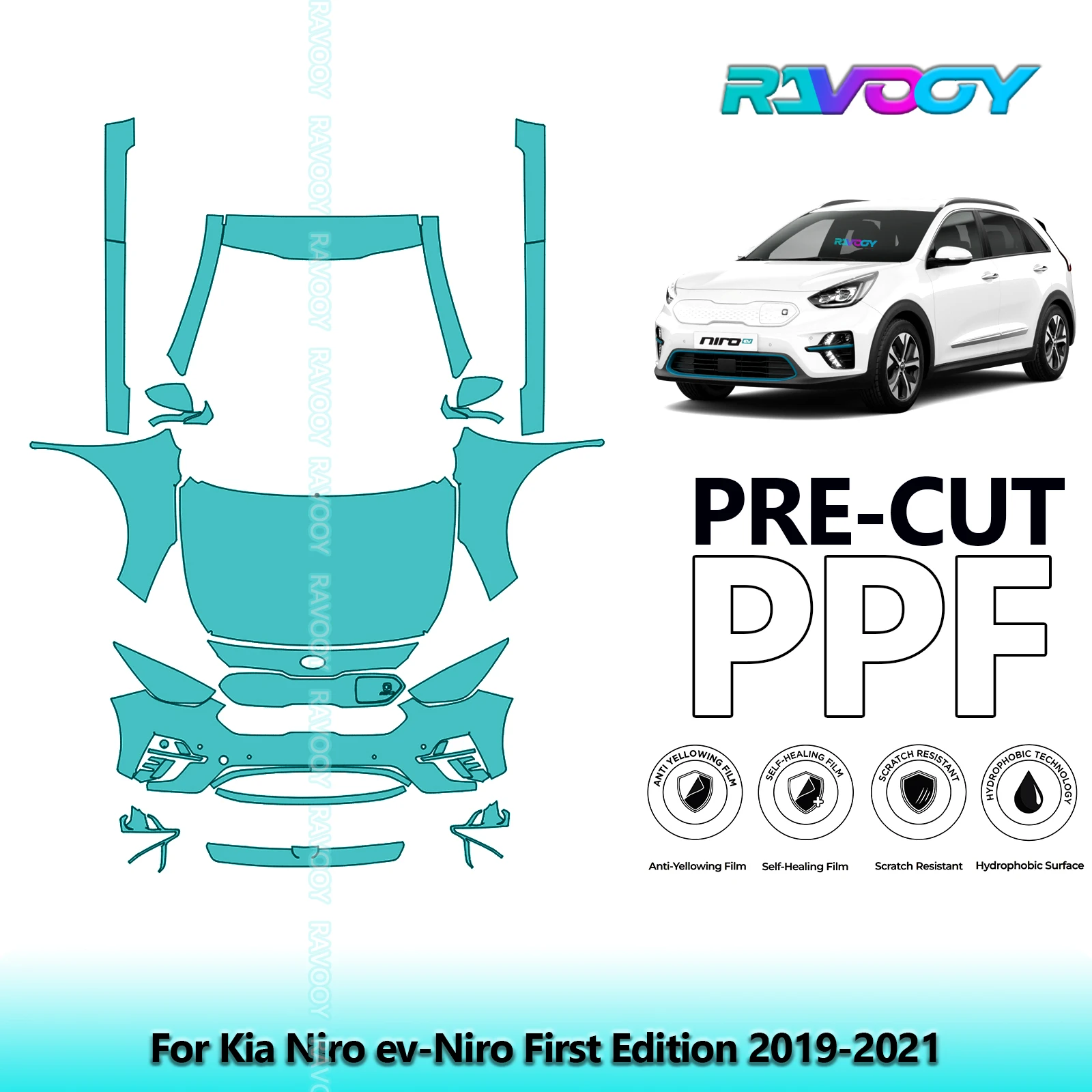 

8.5Mil Precut Paint Protection Film PPF Clear Bra Front Kit+Rockers For Kia Niro ev-Niro First Edition 2019-2021