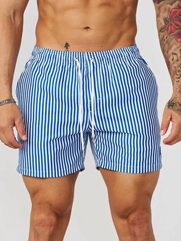 

Striped Elastic Waist orts Youthful Casual Pants for Men Summer Season Straight Leg Length Tee Quarters Tie Knot Design