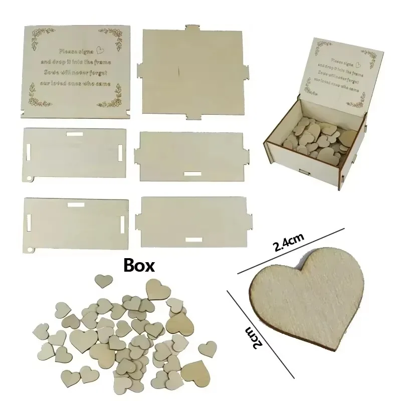 하트 웨딩 방명록 3D 각인 드롭 박스, 나무 하트 방명록, 웰컴 카드, 파티 테이블 장식