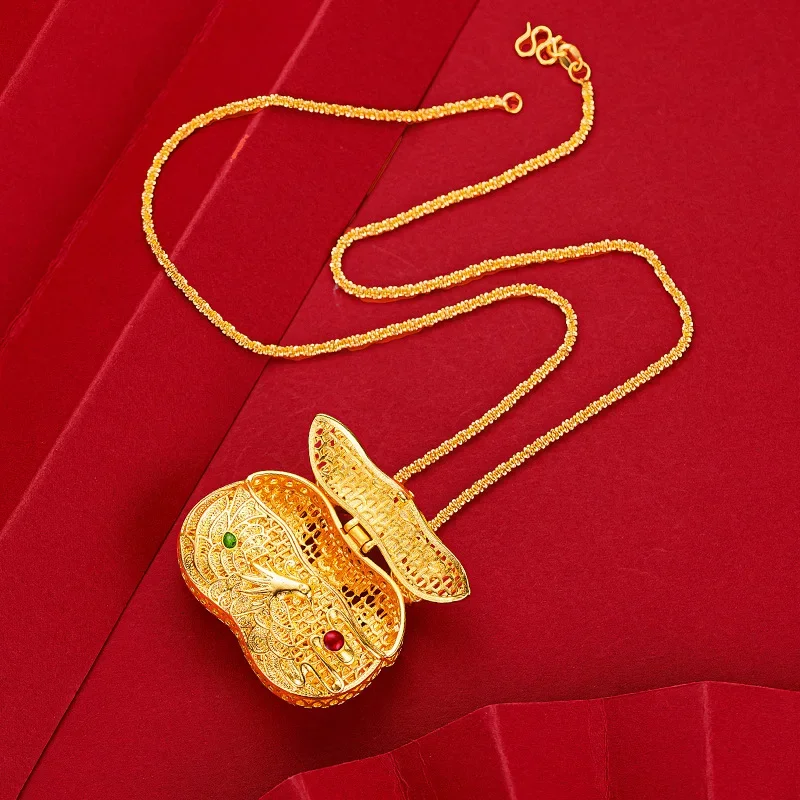 

9999 Real Gold 24K Court Quality Ancient Method with Instrument Lock Bag Pendant Can be opened Hollow Phoenix Pendant