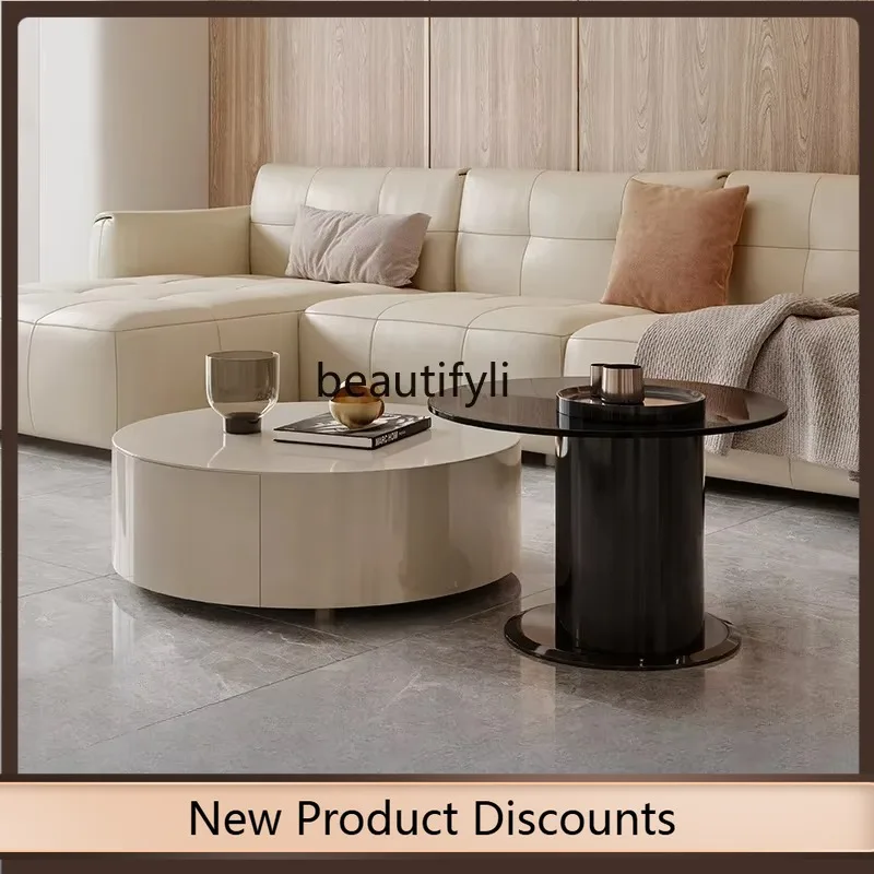 

K185 Italian Light Luxury round Tea Table Size TV Cabinet Unit Modern Minimalist Living Room