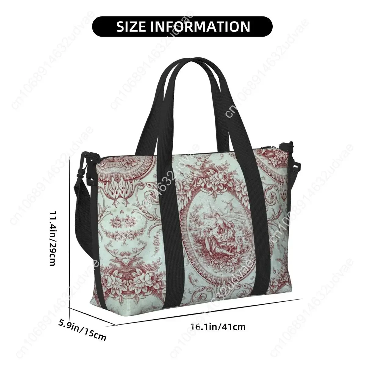 Tas Tote Motif Toile De Jouy Biru Dongker Prancis Kustom, Tas Bahu Wanita Kapasitas Besar, Seni Tradisional, Tas Olahraga, Pantai, dan Perjalanan