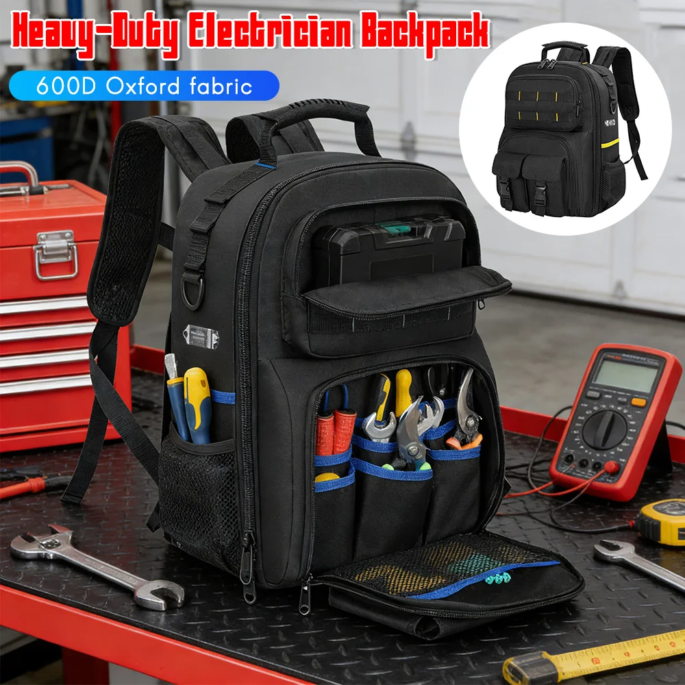 

Многофункциональный прочный рюкзак для инструментов с несколькими отделениями, большой вместимости, с универсальными карманами для электриков и строителей