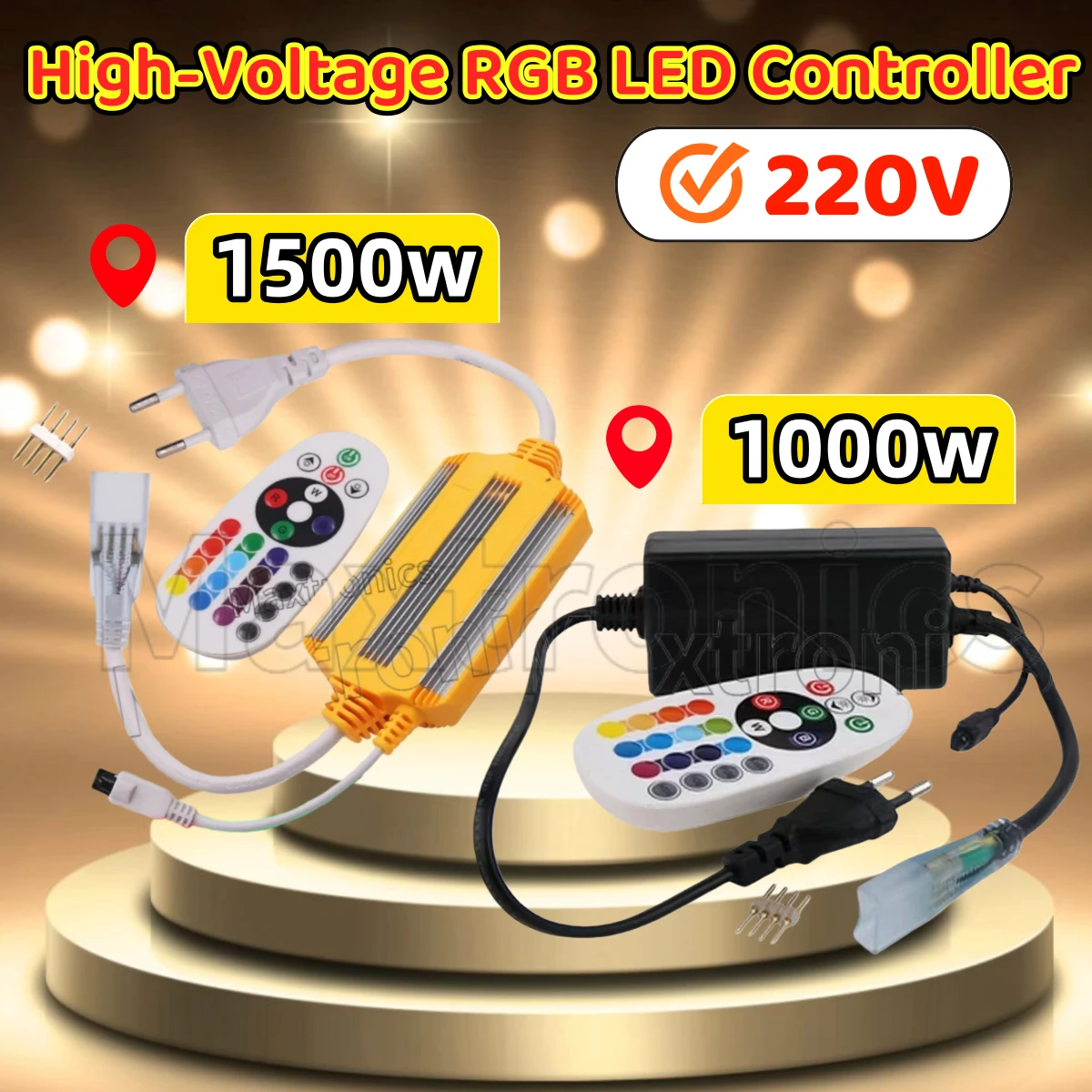 

2025 1000W /1500W 220V High-Voltage RGB LED Strip Lights Dimmer Controller 24Key IR Wireless Remote for 4PIN LED Strip Tape Lamp