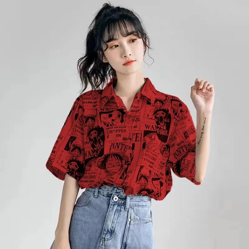 One Piece Luffy shirt anime cute short sleeves printing women\'s tops Cartoon couple Loose Wear outside shirt Thin gift wholesale