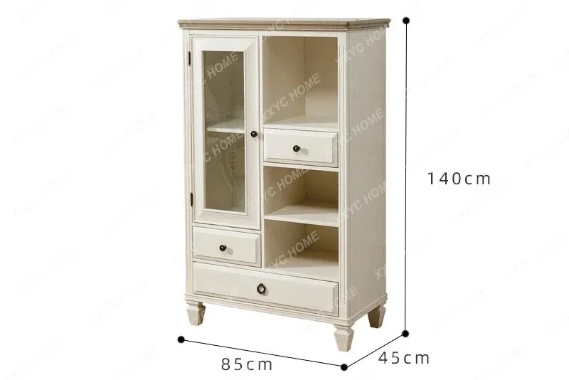 A  Solid Wood Wine Cabinet Simple American Side Cabinet Living Room Clothes Closet Storage Rack Storage Glass Door White Cabinet