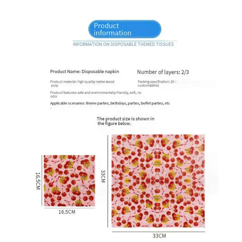 Plaid Cherry Print Tissue Amazon Premium Western Restaurant Commercial Tissue Party Disposable Square Napkin