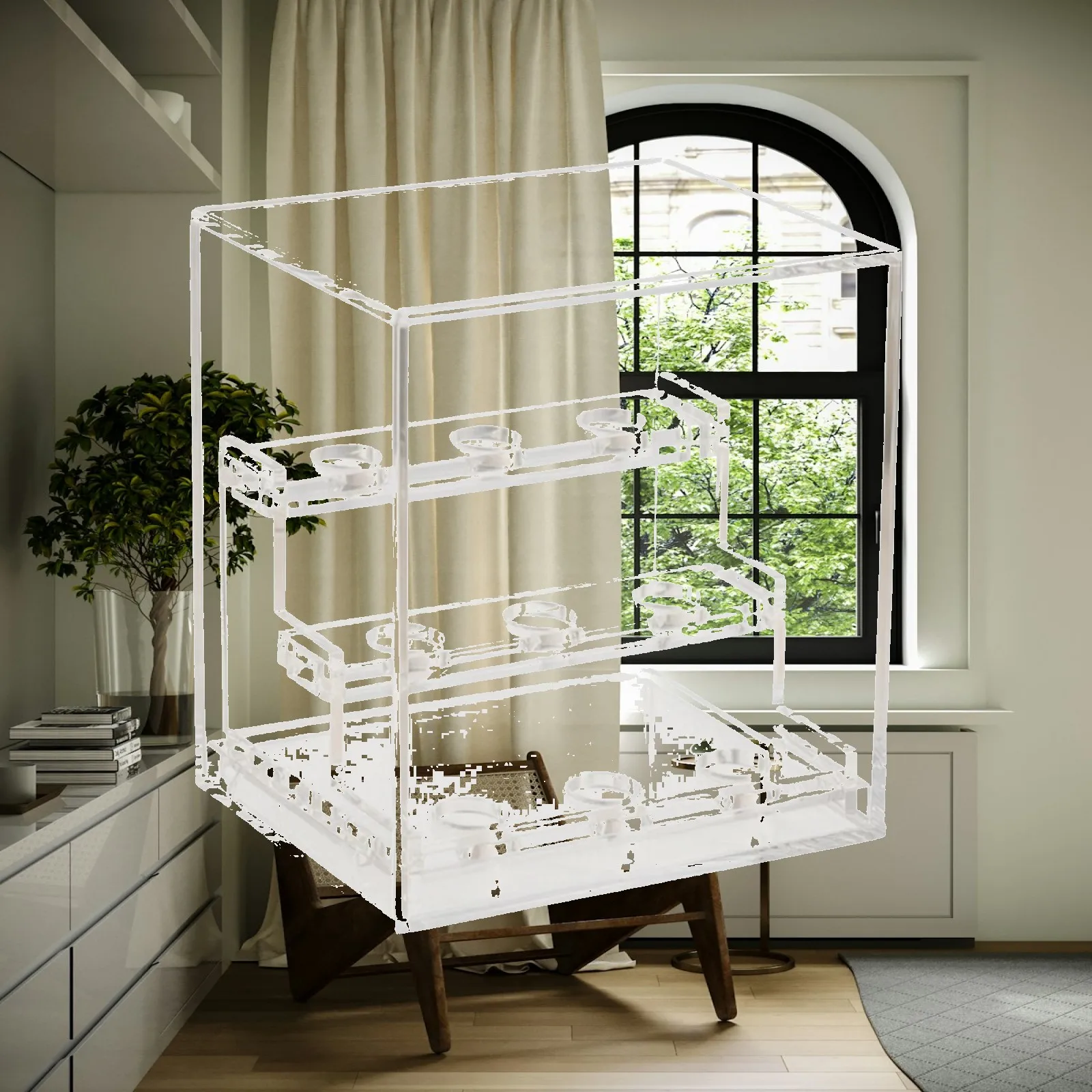 Three Tier Acrylic Showcase for Crystals Stones and Specimens Clear Display Case with Holder Openings for Desk Shelf Cabinet
