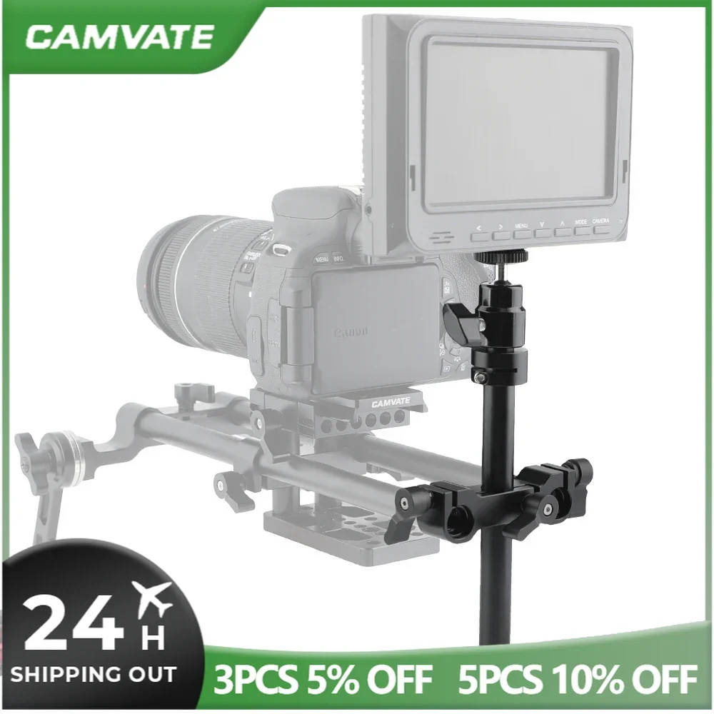 CAMVATE Pegangan Kepala Bola Putar 360 ° dengan Dudukan Ulir Jantan 1/4 "-20 + Penjepit Batang 15Mm + Batang 15Mm untuk Monitor, Lampu Kilat, Lampu Video