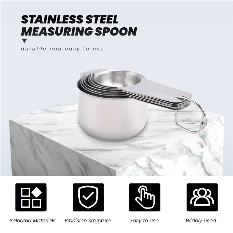 Measuring Cups Set Of 7 With 1/8 Cup Coffee Scoop,Stainless Steel Metal Measuring Cup, 7 Piece Stackable Set With Spout