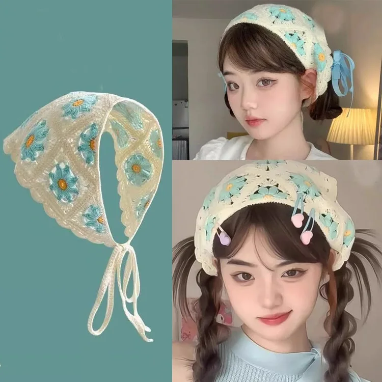 

Женский вязаный треугольный платок для волос, летние путешествия, элитный стиль, милый милый аксессуар для декора