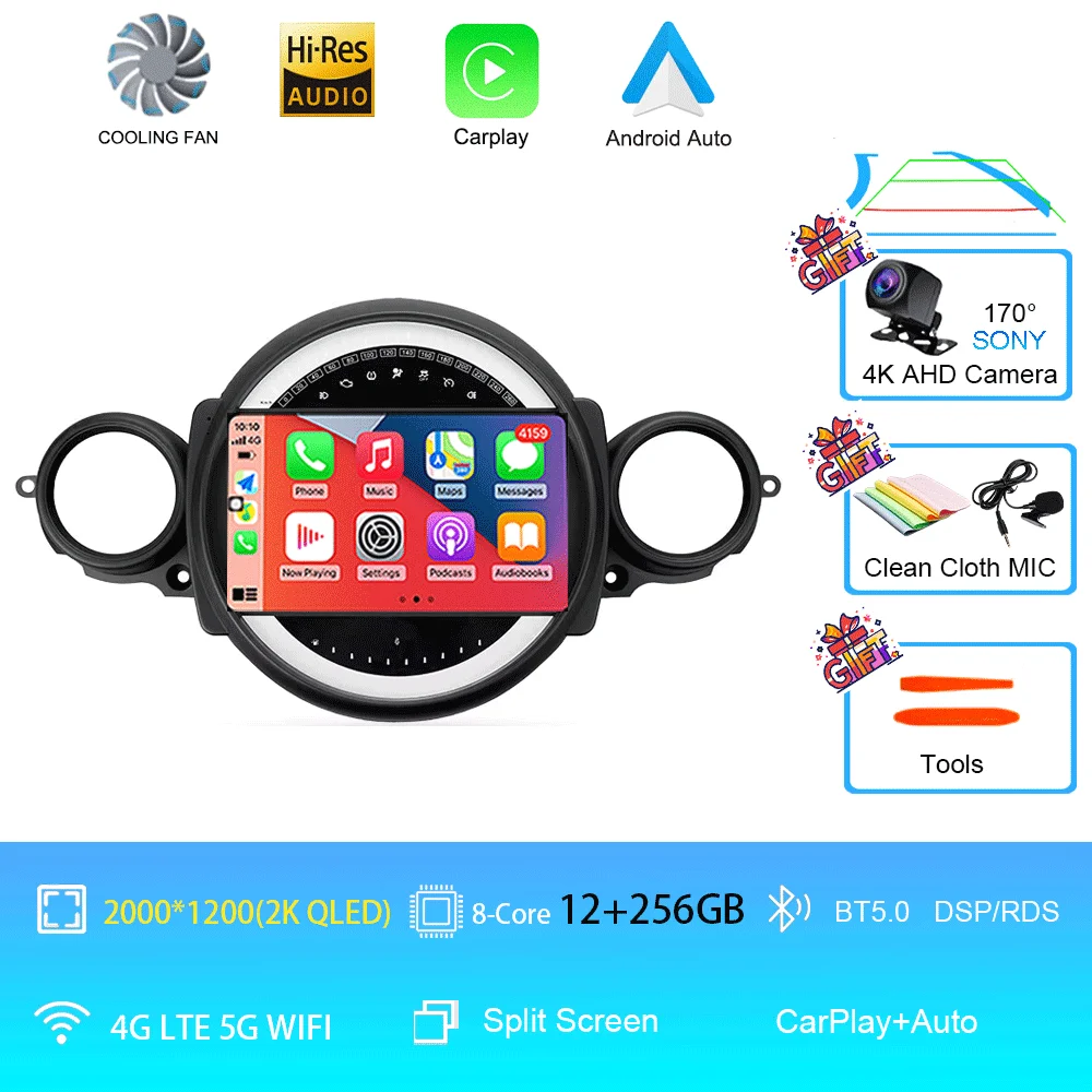 Auto radio Android 16 voor BMW Mini Cooper R56 R60 R51 2006 - 2015 GPS Carplay Navigatie Stereo Auto DSP BT DVD Multimedia Speler - afbeelding 1