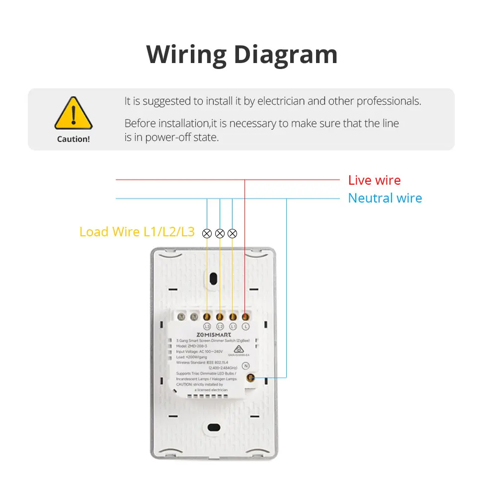 Zemismart Zigbee Smart Dimmer-Schalter mit benutzerdefinierbarem Namensbildschirm und horizontaler Drucktaste, kompatibel mit Tuya und Google Home über M6 Hub – Detail 14