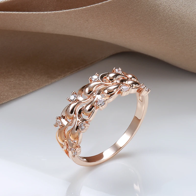 Wbmqda Luxury Double Hollow Lace Zircon Ring For Women 585 Rose Gold Color Crystal Flower Wedding Engagement Fine Jewelry