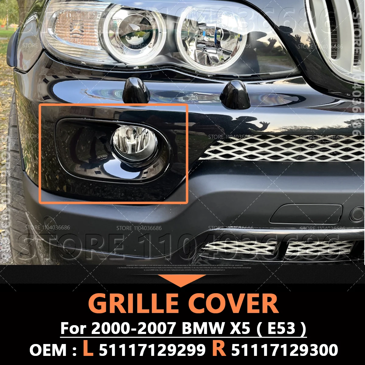 

For 2000-2007 BMW X5 (E53) Front Bumper Fog Light Grill Grille Cover 51117129299 51117129300