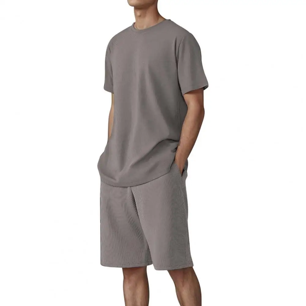 

Waffle Men's Spring and Summer Trends Youth Outdoor Small Plaid Short Sleeve Shorts Sports Suit