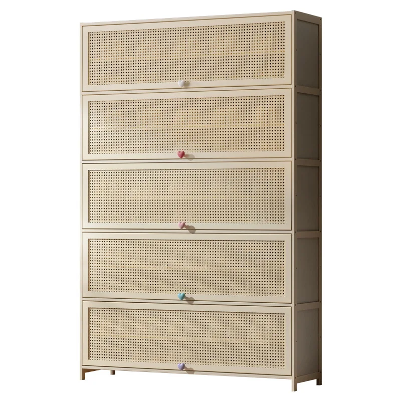 ins Cream Style Shoe Cabinet Home Door Against the Wall Large Capacity Entry Door Entrance Solid Wood Storage Shoe Rack image 5