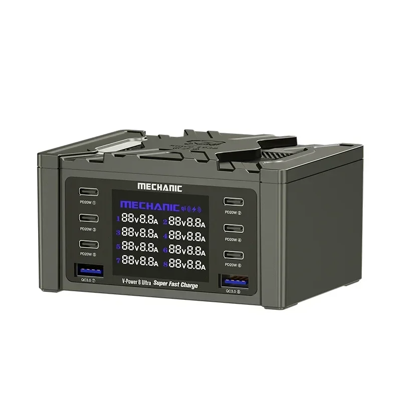 

Mechanic V-Power 8 Ultra/Max 8 портов быстрое зарядное устройство с цифровым дисплеем, высокая мощность, быстрая смена источника энергии для электронных часов