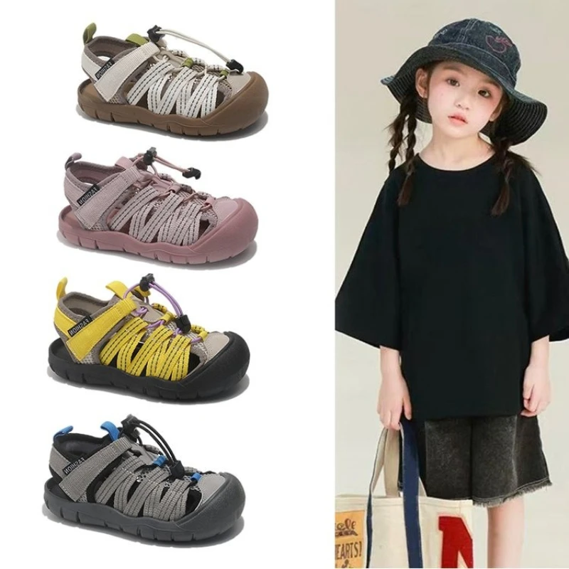Summer Children's Breathable Sandals Unisex Outdoor Kids Patchwork Sports Shoes Non-slip Running Boys Girls Closed Toe Sandals