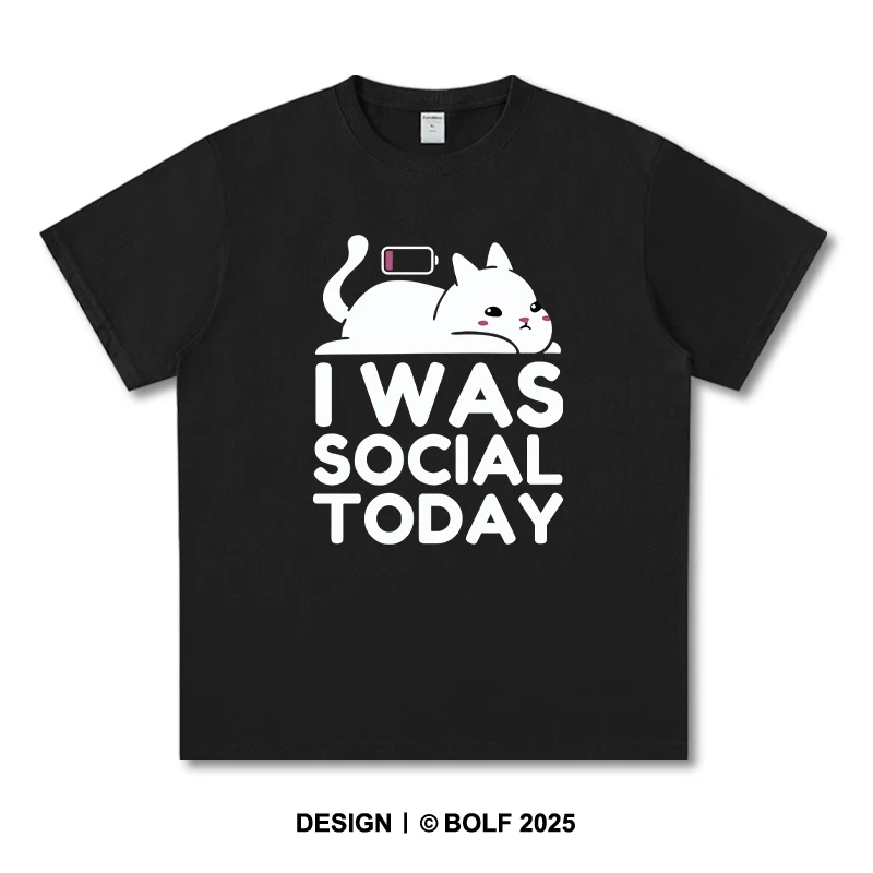 Women's I Was Social Today Printed T-Shirt 100% Cotton Oversized Introvert Graphic Tees for Summer Tops Anti-Social Streetwear