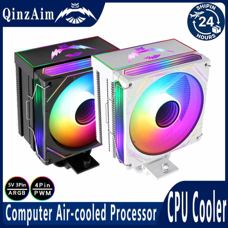 

QiuzAim PC Cooler Processor 4 Heat Pipe 120mm ARGB Fan Durable Cpu Heatsink Compatible LGA115x 1200 1700 2011 x99 i5 i7 AM5 AM4