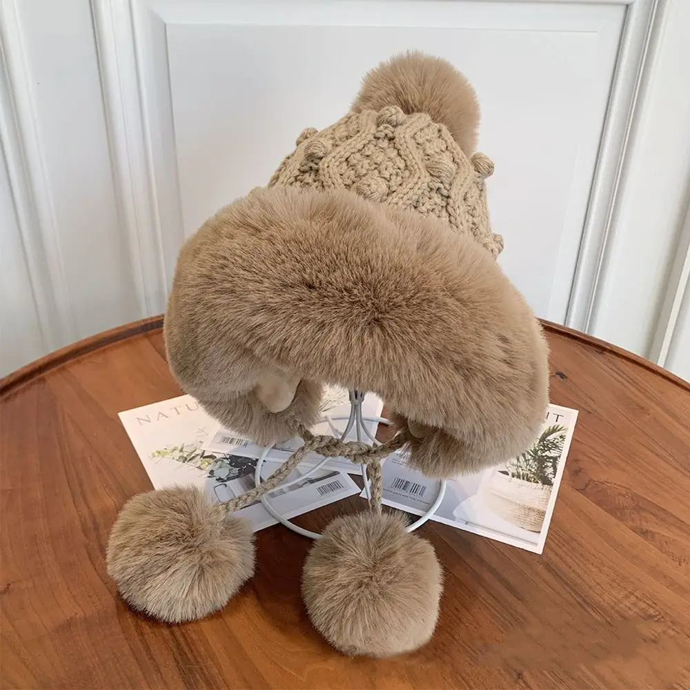 

Милая вязаная зимняя шапка-бини, ветрозащитная, морозостойкая, лыжная шапка, регулируемый мяч, детская теплая шапка на открытом воздухе