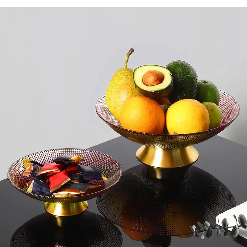 Imagem -02 - Placa de Frutas de Vidro de Cristal Americano Tigela de Sobremesa Base de Metal Bandeja de Armazenamento Moderna Sala de Estar Decoração do Lar Alta Qualidade