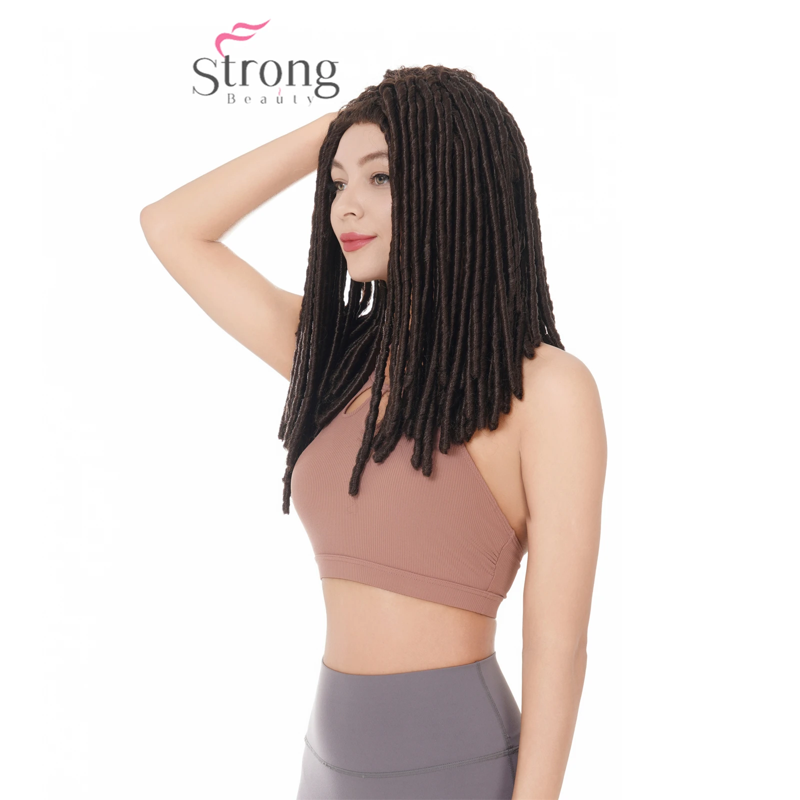 StrongBeauty African braids Wig dreadlocks Hair Spiral Curls Hairstyle Black /Brown Synthetic Wigs