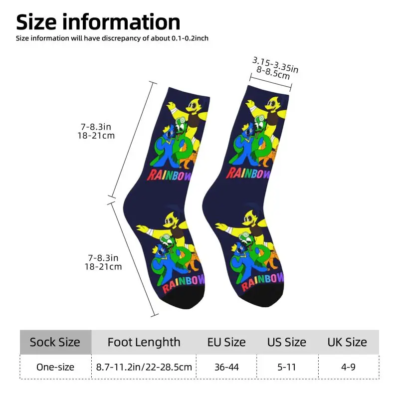 Chaussettes arc-en-ciel amusantes personnalisées pour hommes, chaussettes de jeu d'ami, chaussettes d'équipage imprimées en 3D, confortables et chaudes, unisexe