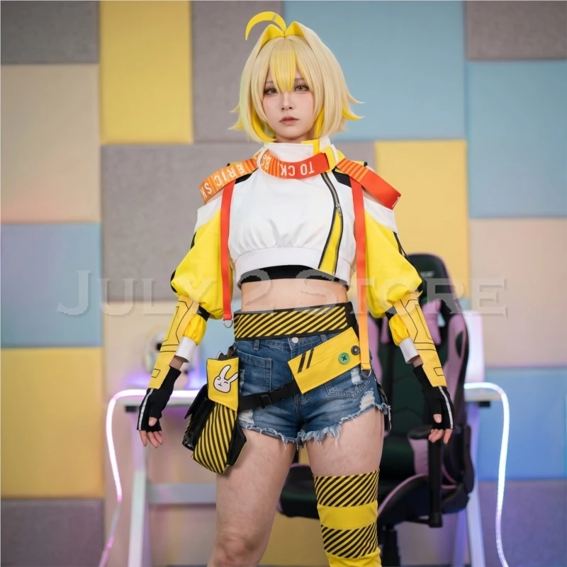 

Godgirl Victory Elegg Sexy Punk Y2K - Yellow Coat + Mini Pants, Jirai Kei Suit + Wigs, Halloween cosplay full costumes and s