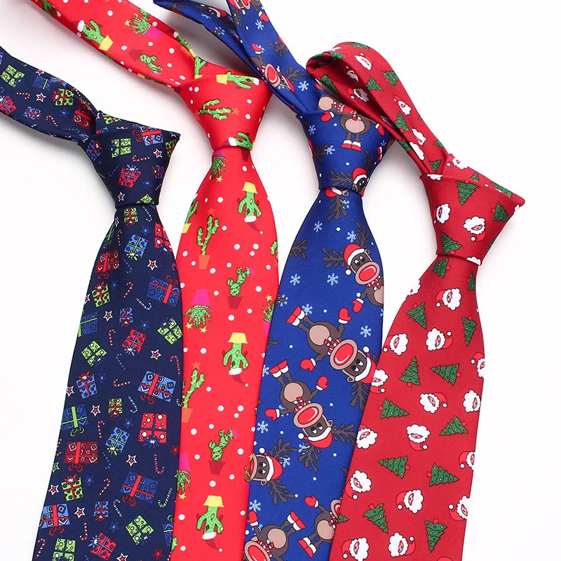 

Fashion Christmas Neck Tie Mens Trendy Green Tree Santa Claus Snowman Printed Necktie Xmas Festival 8cm Width Soft Cotton Cravat