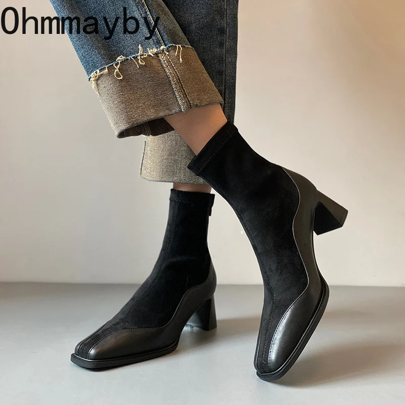 Botines de Mujer estilo callejero Vintage, botines cortos con punta cuadrada a la moda, zapatos de Mujer para Otoño e Invierno, Botas para Mujer