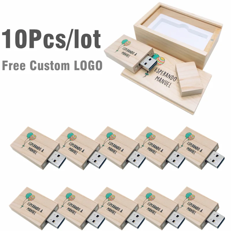 

10Pcs/lot Maple Wooden USB2.0 Flash Drive 2GB 4GB 8GB 16GB 32GB 64GB 128GB Memory Stick and Maple Box Free Custom LOGO