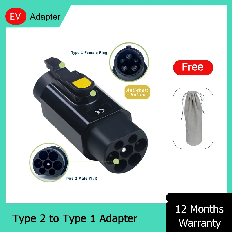 

Anti-Drop 32A 220V 7KW 7.4KW AC IEC 62196-2 Type 2 Charger Plug To Type 1 J1772 Male Plug Electric Car For EV Station