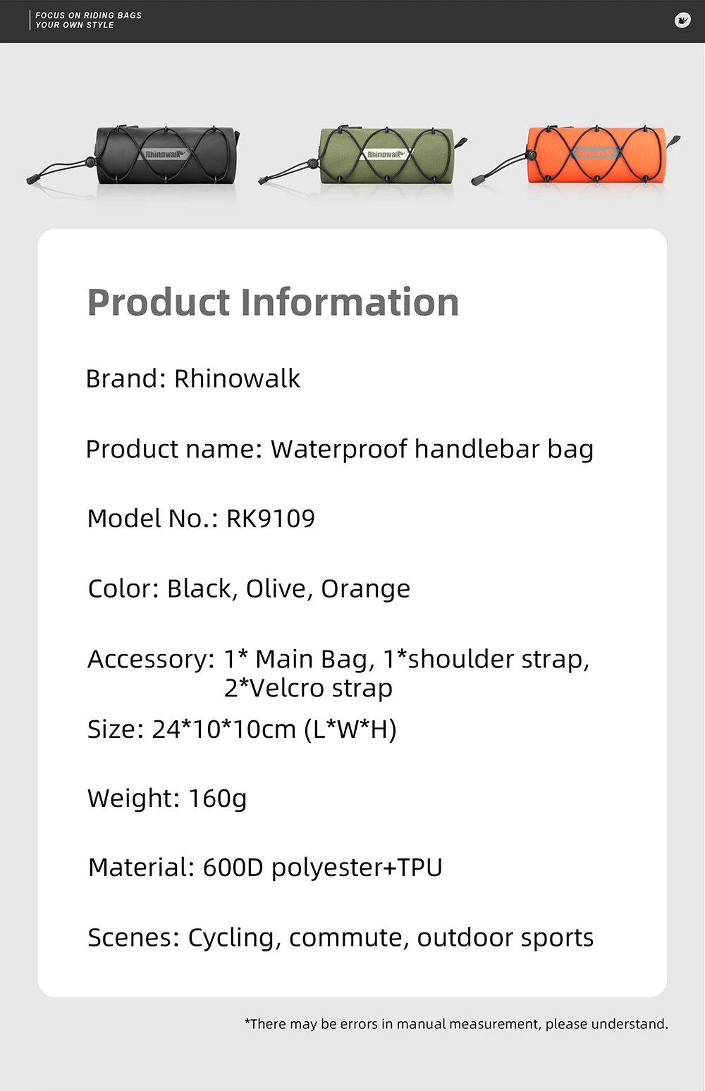 Rhino walk Fahrrad lenker tasche 1,9 l wasserdichte Bick Front Tube Bag Outdoor Rennrad Packt asche neu – Detail 12