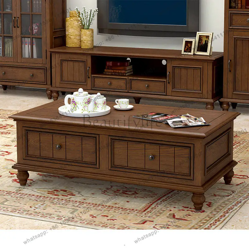 Retro coffee table American solid wood coffee table living room small apartment decoration