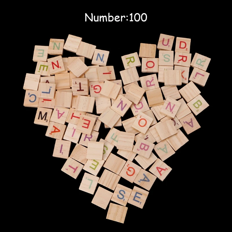 100X Wooden Tiles Colorful Letters Numbers For Crafts Toy