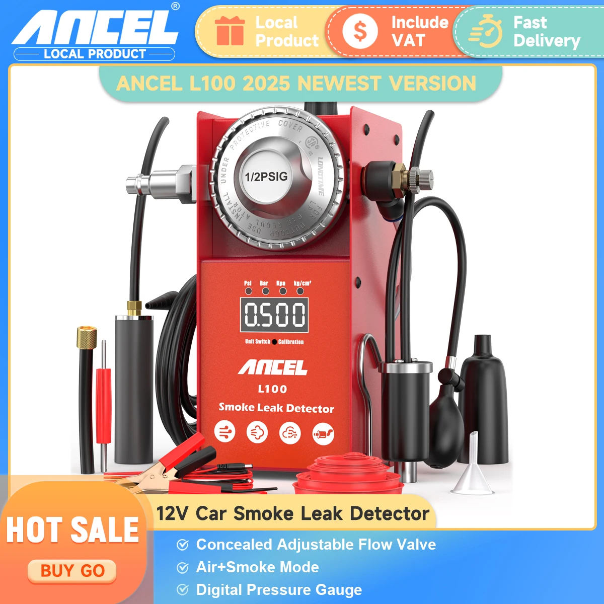 

ANCEL L100 Автомобильный детектор утечки дыма Масляная трубка EVAP Анализатор утечки вакуума Автоматический диагностический инструмент с цифровым манометром