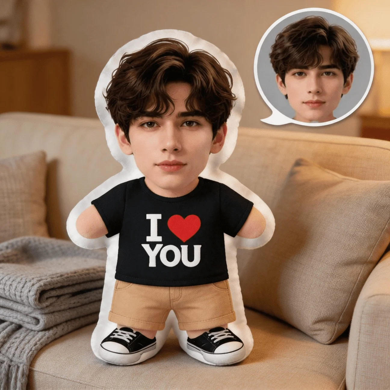 Custom Personalized Photo Face Pillow, I Love You T-Shirt Design Custom Shaped Decorative Cushion with Double-Sided Printing, 60