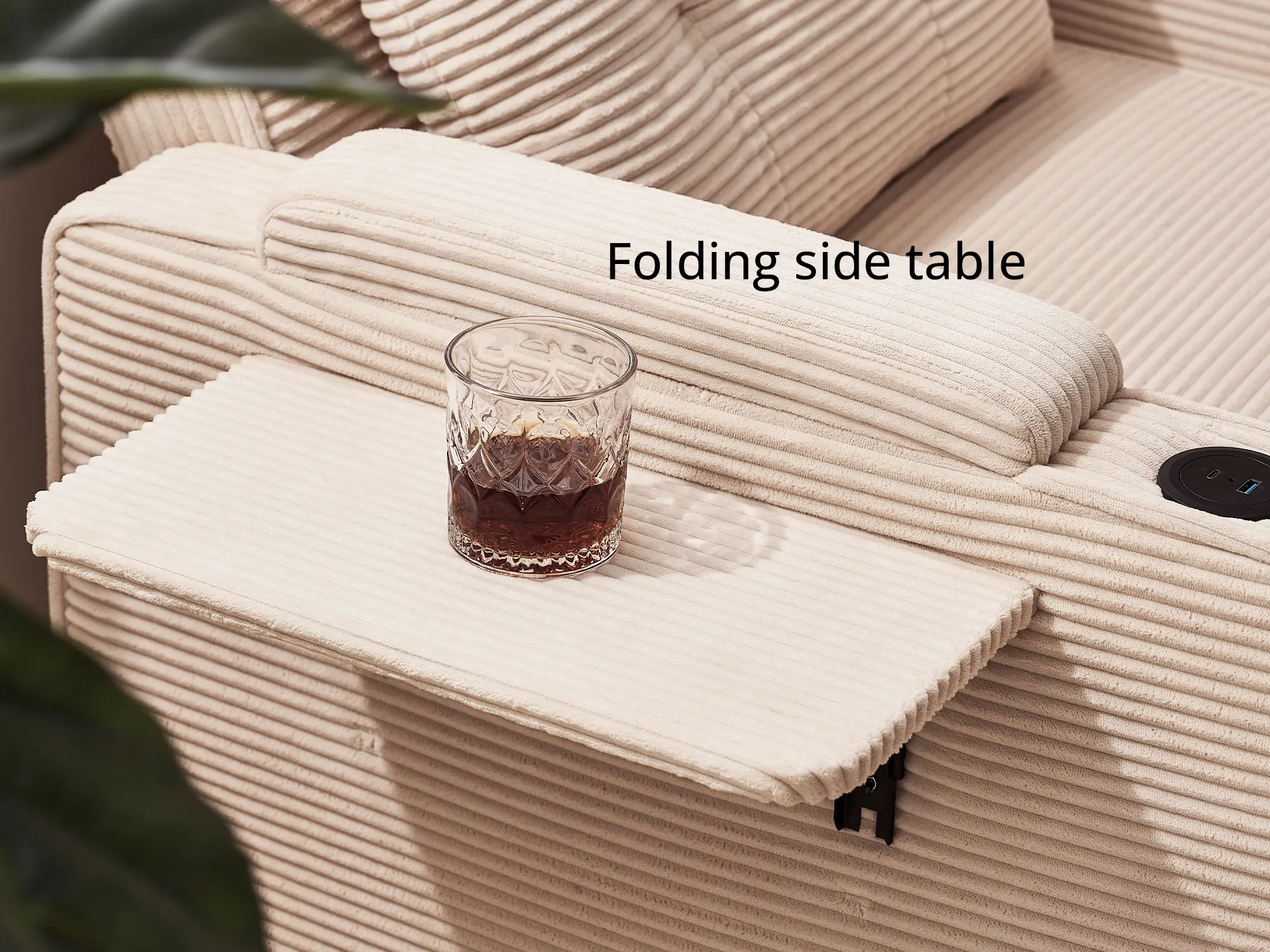 Einzelsofa, 3-in-1-Liegesofa, ausziehbarer Cord-Sessel mit USB-Anschlüssen, 3-fach verstellbare Rückenlehne (105 cm) ° -160 ° Aufbewahrung – Detail 4