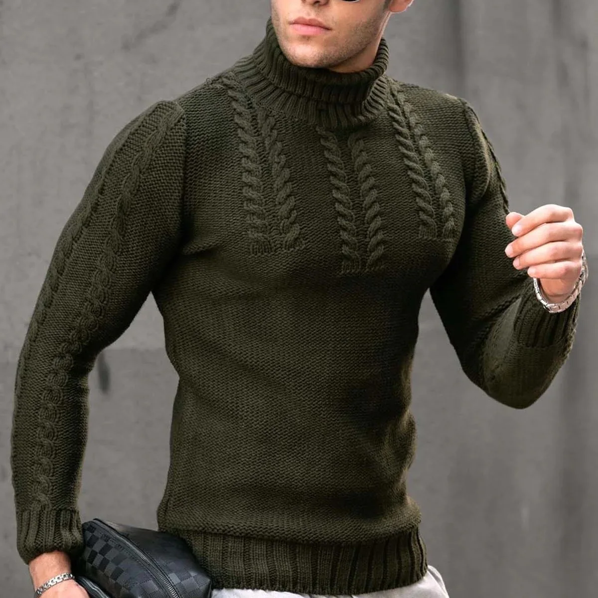 Autumn Winter New Men\'s Black Sweater Men\'s High Collar Long sleeved Knitted Shirt Warm Pullover Sweater Men\'s Blue Knitwear