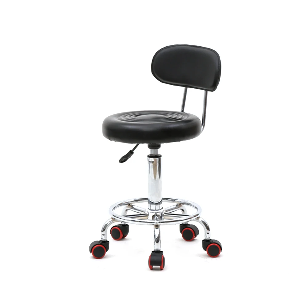 Round Shape Adjustable Salon Stool With Back And Line Black Bar Furniture